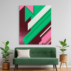Geometric Green, Pink and White Stripes Poster