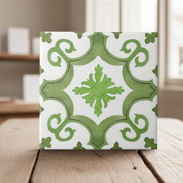 Geometric green white moroccan mediterranean style tile (Creator Uploaded)