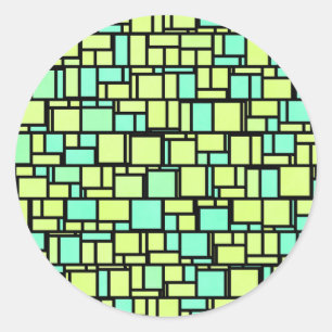 Geometric Green Yellow Pattern Classic Round Sticker