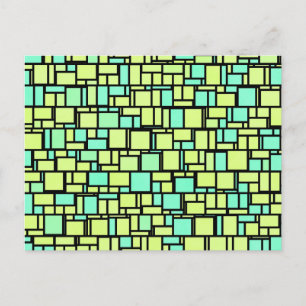 Geometric Green Yellow Pattern Postcard