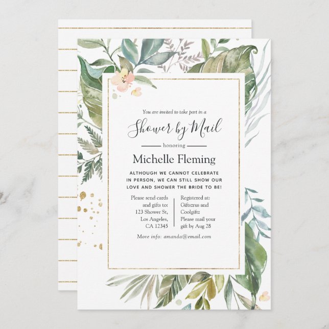 Geometric Greenery Baby or Bridal Shower by Mail Invitation (Front/Back)