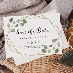 Geometric Greenery Calligraphy Horizontal Wedding Save The Date