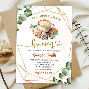 Geometric Greenery Coffee Brewing Baby Shower Invitation