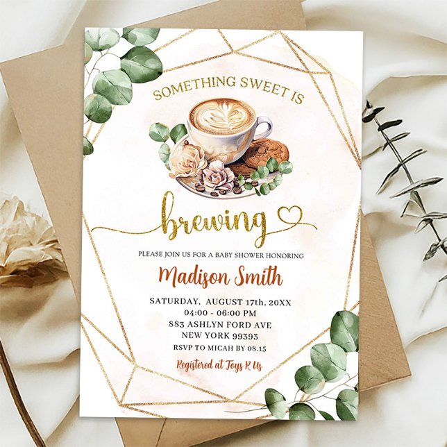 Geometric Greenery Coffee Brewing Baby Shower Invitation (Creator Uploaded)