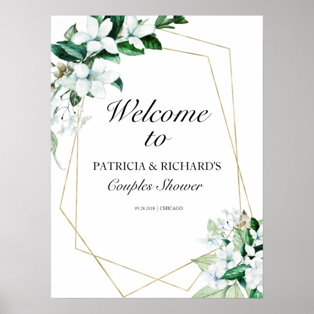 Geometric Greenery Couples Shower Welcome Sign (Front)