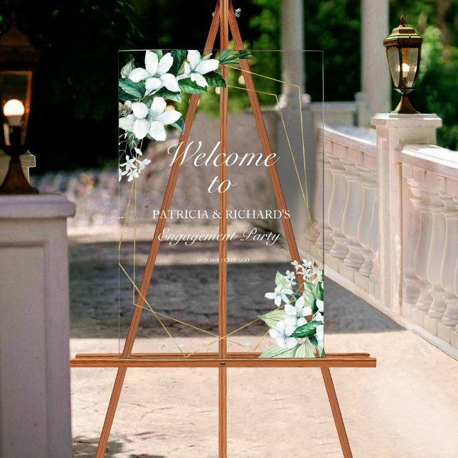 Geometric Greenery Engagement Party Welcome Acrylic Sign (Creator Uploaded)