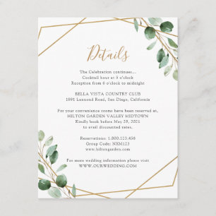 Geometric Greenery Eucalyptus Elegant Info Details Enclosure Card