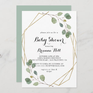 Geometric Greenery Eucalyptus Foliage Baby Shower Invitation