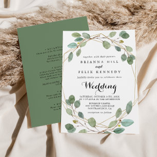 Geometric Greenery Eucalyptus Front & Back Wedding Invitation
