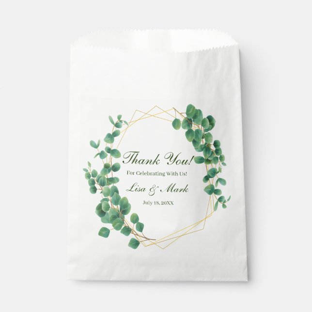 Geometric Greenery Eucalyptus Leaves  Favour Bags (Front)