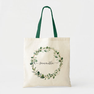 Geometric Greenery Eucalyptus Leaves Personalized Tote Bag