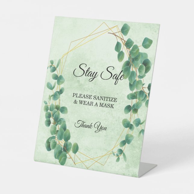 Geometric Greenery Eucalyptus Leaves Safety Pedestal Sign (Front)