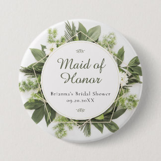 Geometric Greenery Foliage Frame Bridal Party Role 7.5 Cm Round Badge