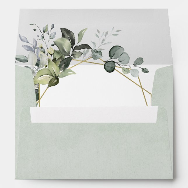 Geometric Greenery Modern Gold Succulent Wedding Envelope (Back (Bottom))