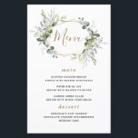 Geometric Greenery Modern Gold Wedding Menu Cards<br><div class="desc">Design features eucalyptus,  succulents and greenery elements in shades of dusty sage and blue/grey with a printed gold coloured geometric terrarium border wreath frame. The back features a dusty sage green natural matching watercolor background.</div>