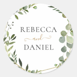Geometric Greenery Personalised Wedding Classic Round Sticker