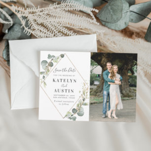 geometric greenery wedding photo save the date