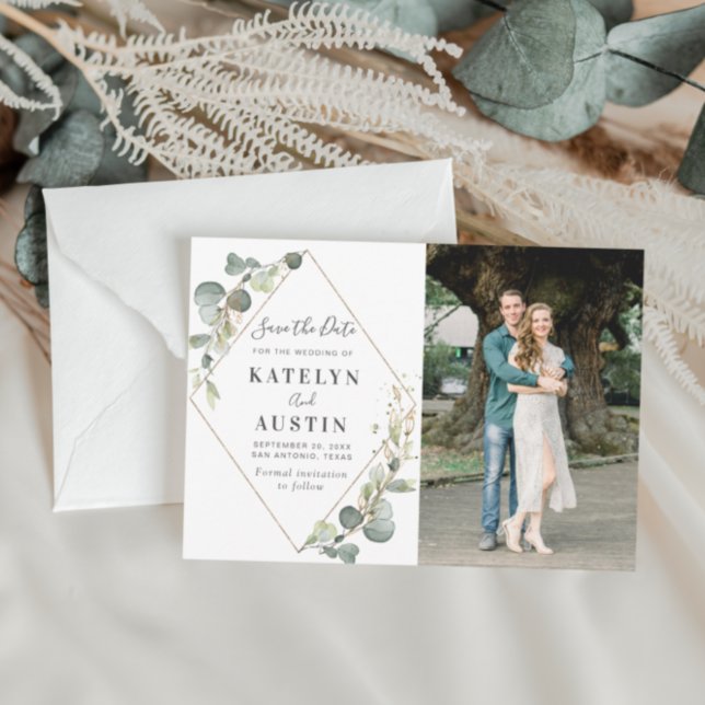 geometric greenery wedding photo save the date (Creator Uploaded)