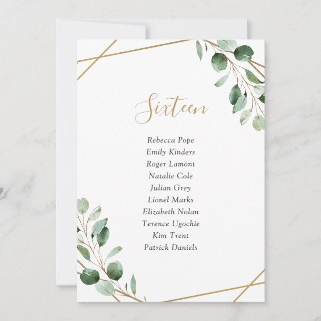 Geometric Greenery Wedding Table Seating Cards (Front)