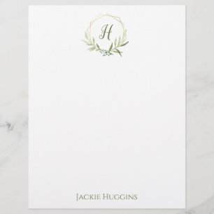 Geometric Greenery Wreath Custom Letterhead