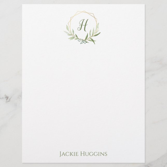 Geometric Greenery Wreath Custom Letterhead (Front)