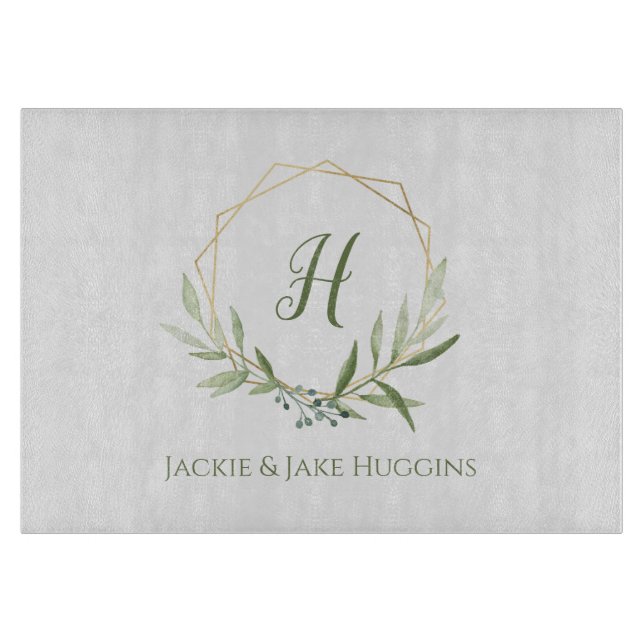 Geometric Greenery Wreath Cutting Board (Front)