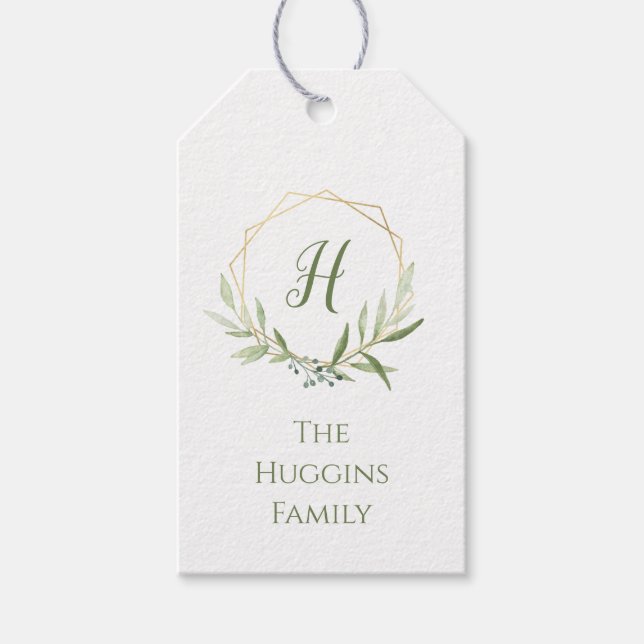 Geometric Greenery Wreath Gift Tags (Front)