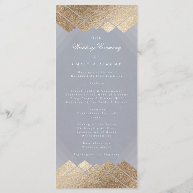 Geometric Grey Gold Gatsby Wedding Program Programme (Front)
