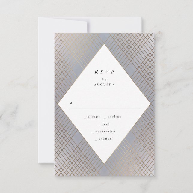 Geometric Grey Gold Gatsby Wedding RSVP (Front)