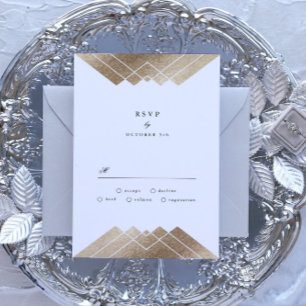 Geometric Grey Gold Gatsby Wedding RSVP Card