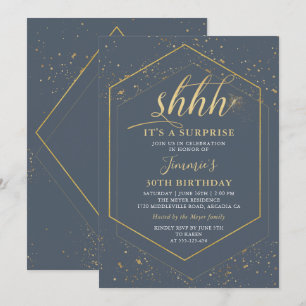 Geometric Grey Gold Surprise Birthday Invitation