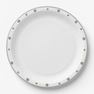 Geometric Grey Green Polka Dots Paper Plate