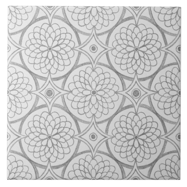 Geometric Grey Patterns Abstract Circles Tile (Front)