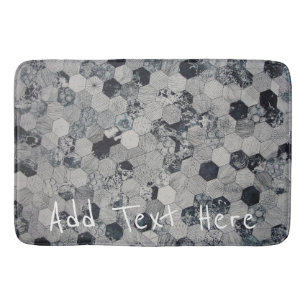 Geometric Grey, White and Black Hexagon Pattern Bath Mat