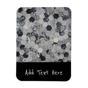 Geometric Grey, White and Black Hexagon Pattern Magnet