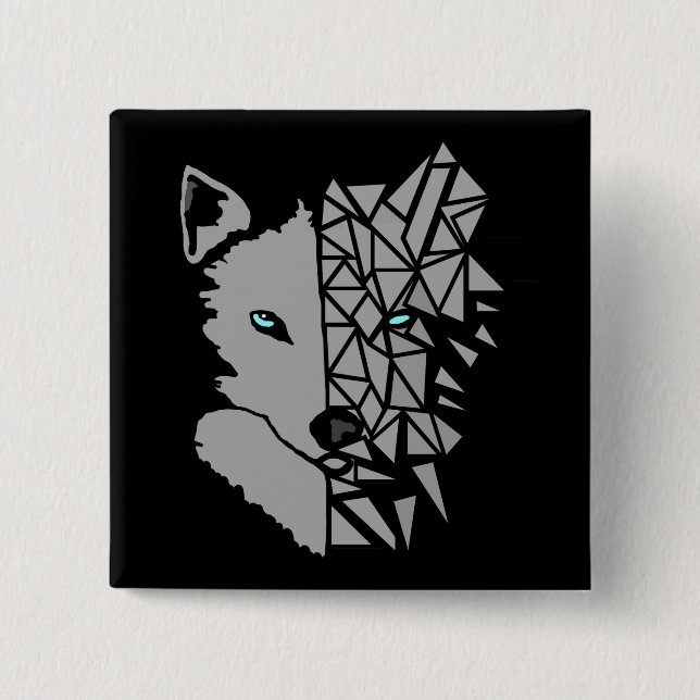 Geometric Grey Wolf 15 Cm Square Badge (Front)