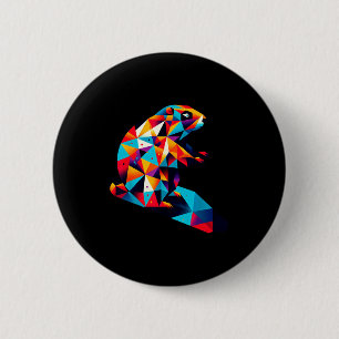 Geometric Groundhog Day Vibrant Polygon Animal Art 6 Cm Round Badge