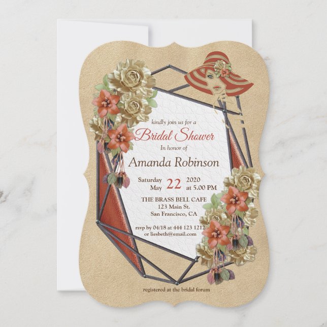 Geometric Grown Leather Art Bridal Shower Invitation (Front)