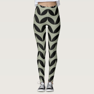 Geometric half circle black and light green design leggings