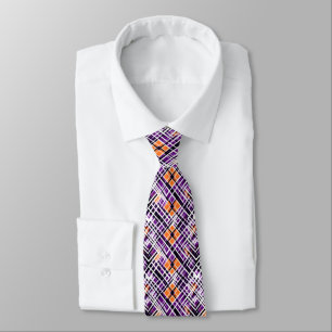 Geometric Halloween Plaid - Purple, Orange, White Tie