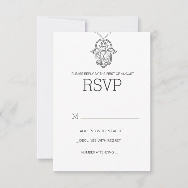 Geometric Hamsa wedding RSVP card-grey Card (Front)