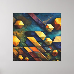 Geometric Harmony: Abstract Cubes in Gold and Teal Canvas Print