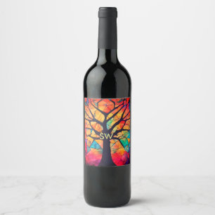 geometric healing colourful yoga coach add letter wine label