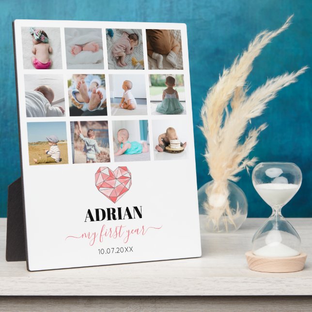 Geometric Heart Baby's First Year Photo Collage Plaque (Side)