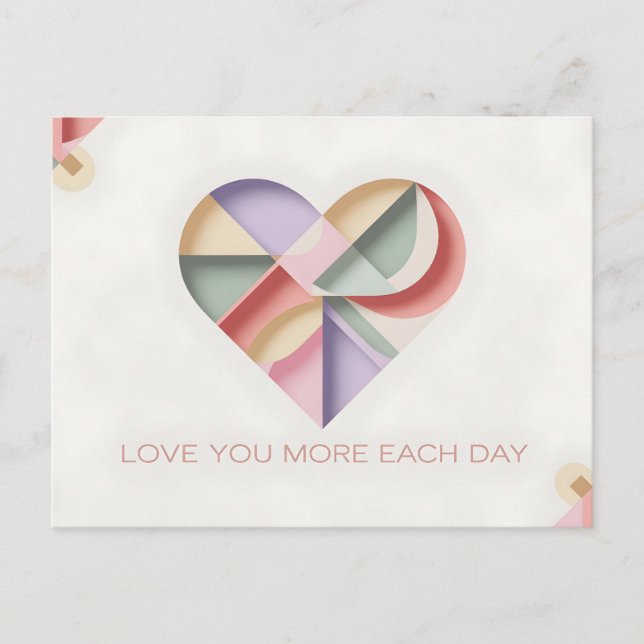 Geometric Heart Design with Pastel Color Blocks  Postcard (Front)