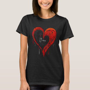 Geometric Heart in Light Black and Red T-Shirt