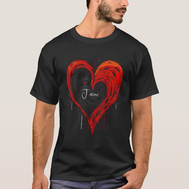 Geometric Heart in Light Black and Red T-Shirt (Front)