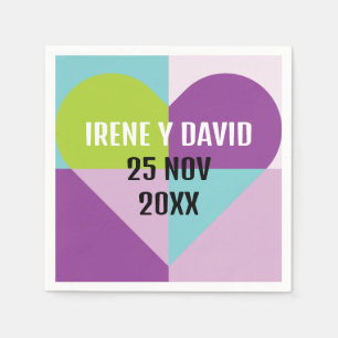 Geometric Heart Turquoise and Violet Grid Napkin