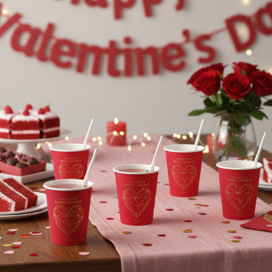 Geometric Heart Valentine's Day Bridal Shower Paper Cups