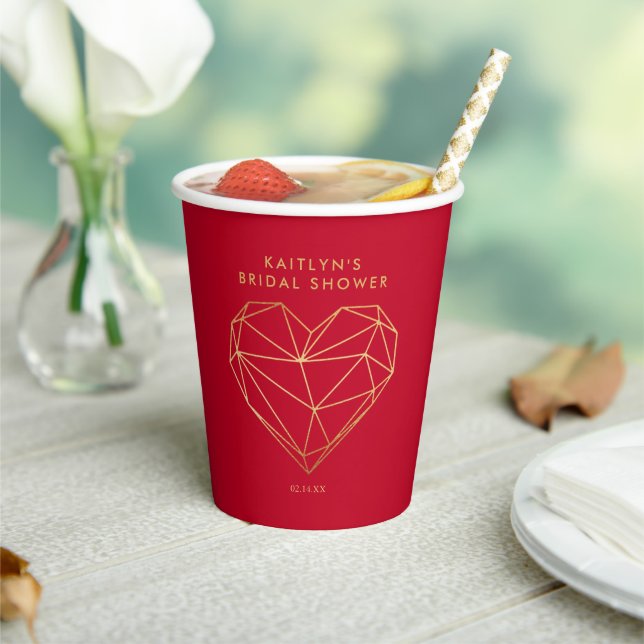 Geometric Heart Valentine's Day Bridal Shower Paper Cups (Insitu)